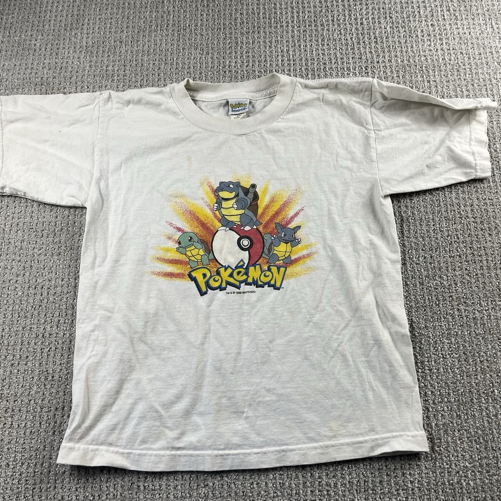 Vintage 90s Pokemon Squirtle Wartortle Blastoise Evolution T Shirt Youth L White